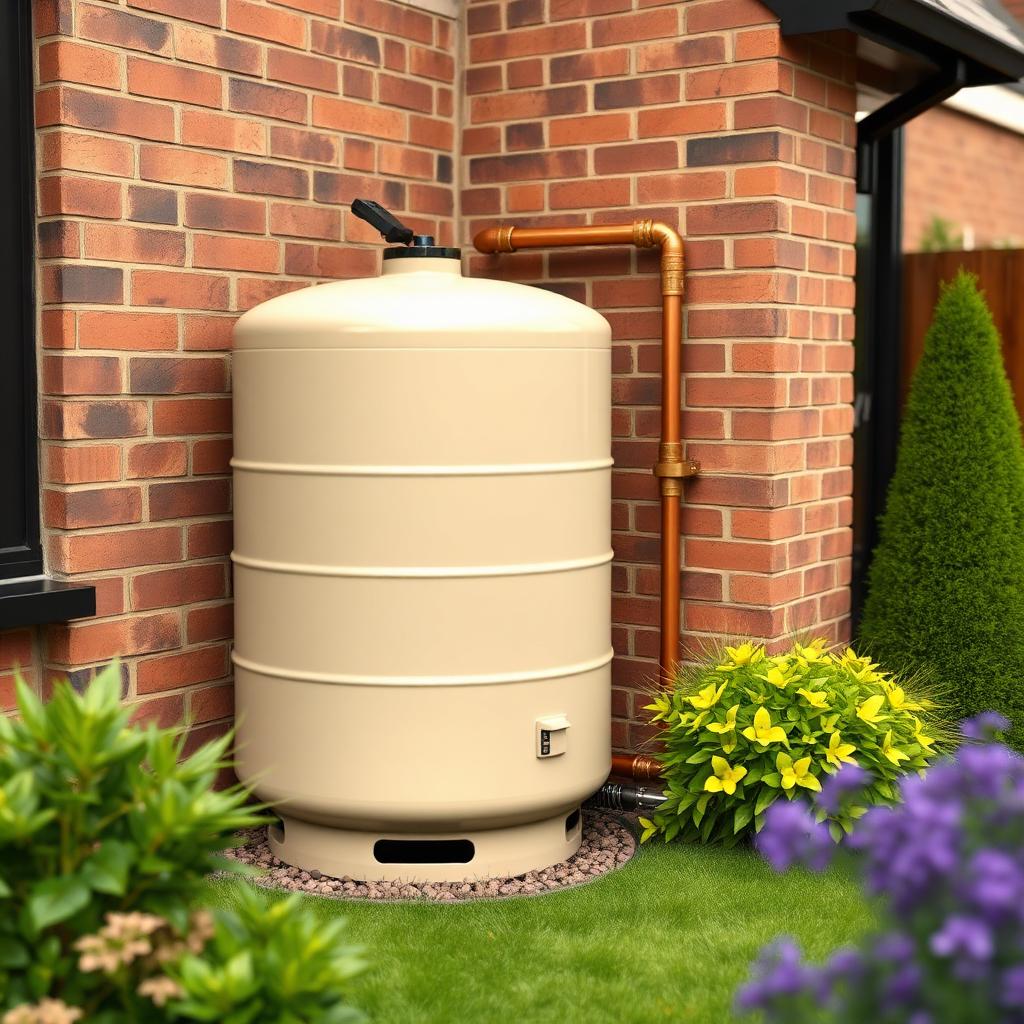 External LPG bulk storage tank in a UK garden feeding a domestic boiler